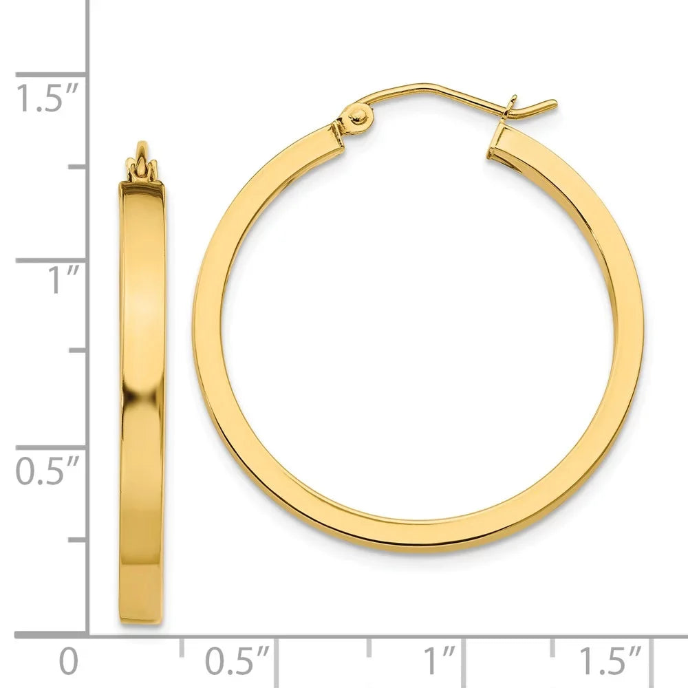 Real 14kt Yellow Gold 2x3mm Princess Square Tube Hoops; for Adults and Teens; for Women and Men
