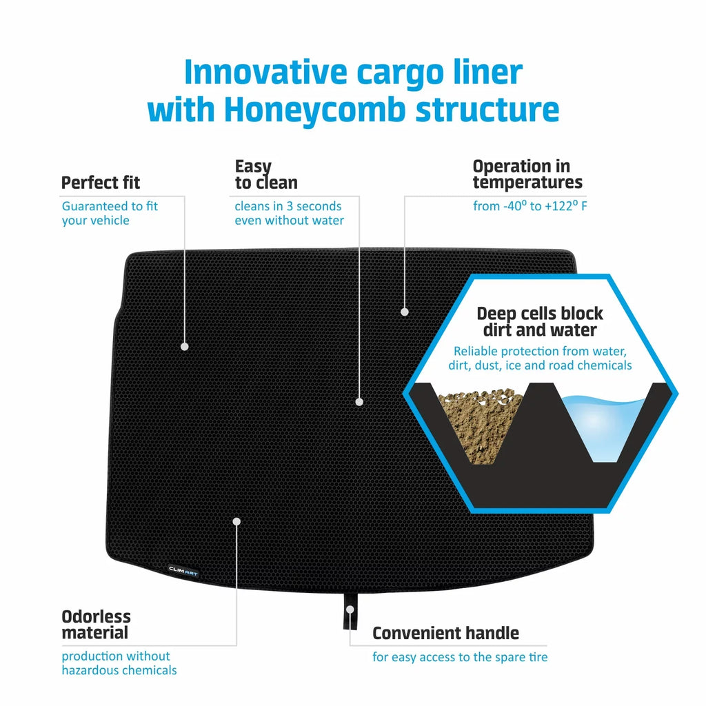 CLIM ART Cargo Liner for Toyota Camry 2018-2024 Custom Fit Trunk Mat, with Honeycomb Dirtproof & Fluid Technology - All-Climate, Heavy Duty, Anti-Slip Cargo Liner, Luggage - FL01118023