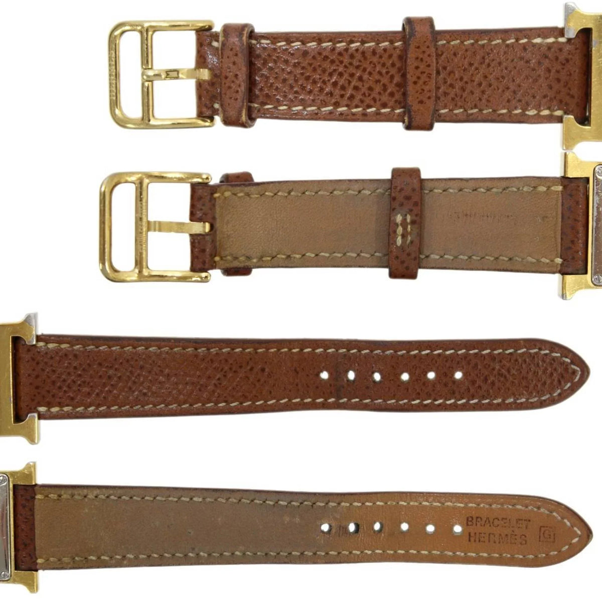 Pre-Owned HERMES Hermes H Watch Ladies Quartz Gold x Brown Dial: White HH1.201 □G (Good)
