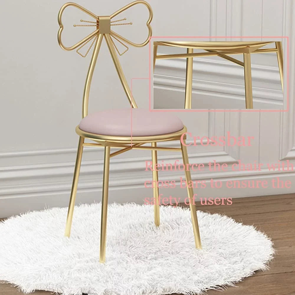 MONIPA Golden Butterfly Backrest Chairs Modern Vanity Stool with Cushioned Back Vanity Chair Pink Princess Chair Girls Ladies Creative Makeup Stool Art Leisure Chair Seat for Bedroom, Dining Room