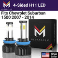 Mega Racer Chevy Chevrolet Suburban 1500 4 Sided H11 H9 H8 LED Headlights 6000K Diamond White 12V 60W Chevy Chevrolet Suburban 1500 2007 2008 2009 2010 2011 2012 2013 2014 07 - 14 Low Beam Replacement