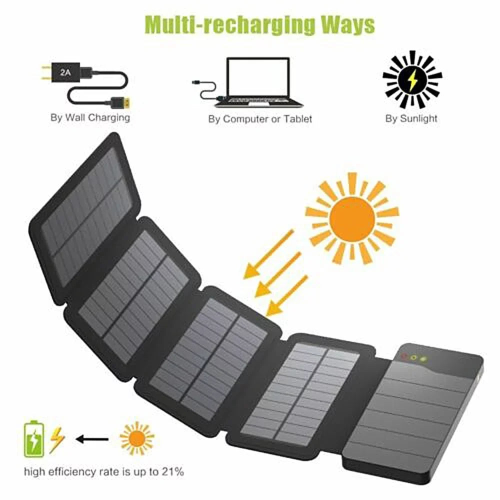 Jahy2Tech 4-Panel 7.2W Portable Solar Charger Power Bank Wireless Phone Charger Compatible with iPhone, Android