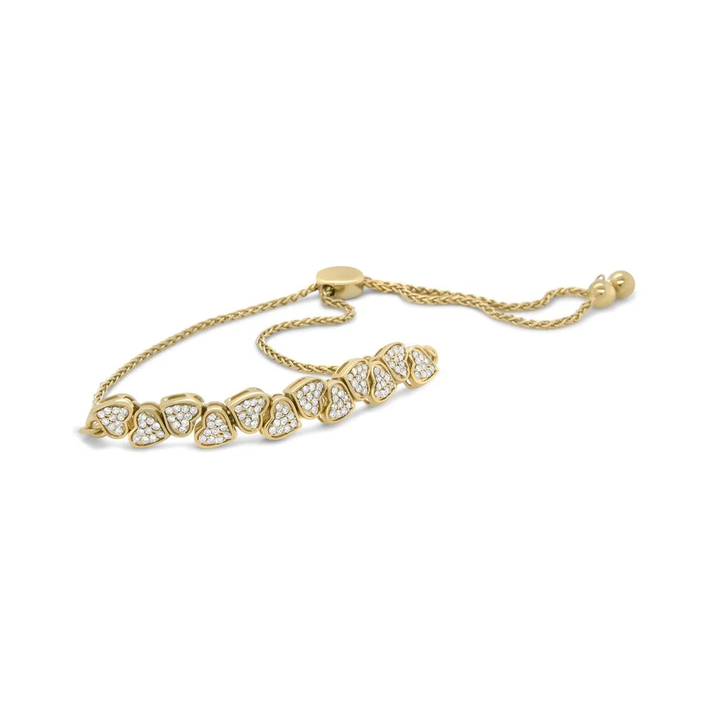 Haus of Brilliance Yellow Gold Plated .925 Sterling Silver 1/2 Cttw Womens Round cut Drawstring Clasp Diamond Sideways Hearts Bolo Bracelet (H-I Color, I1-I2 Clarity) - 4”-10” Adjustable