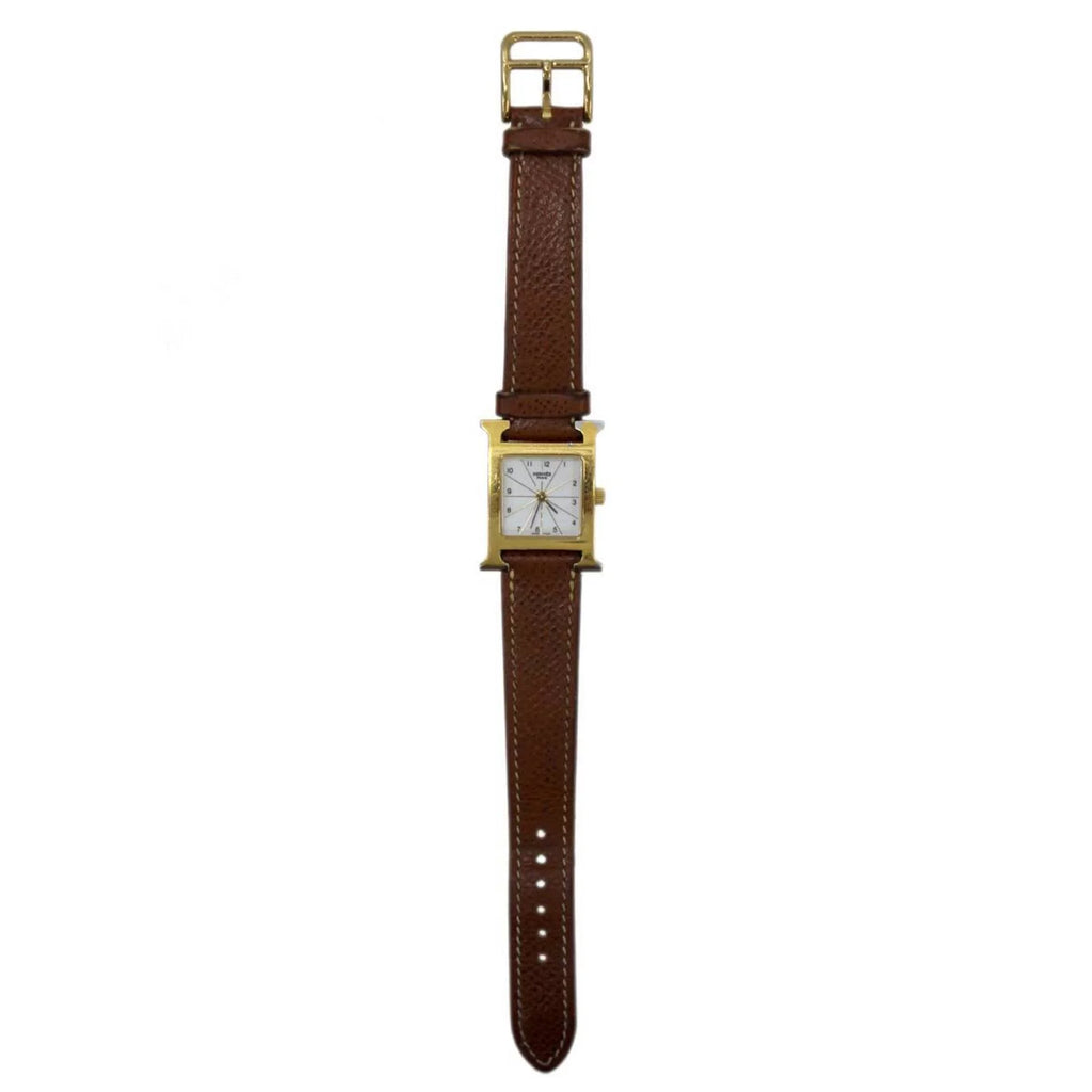 Pre-Owned HERMES Hermes H Watch Ladies Quartz Gold x Brown Dial: White HH1.201 □G (Good)