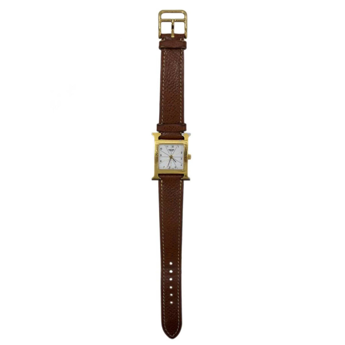 Pre-Owned HERMES Hermes H Watch Ladies Quartz Gold x Brown Dial: White HH1.201 □G (Good)