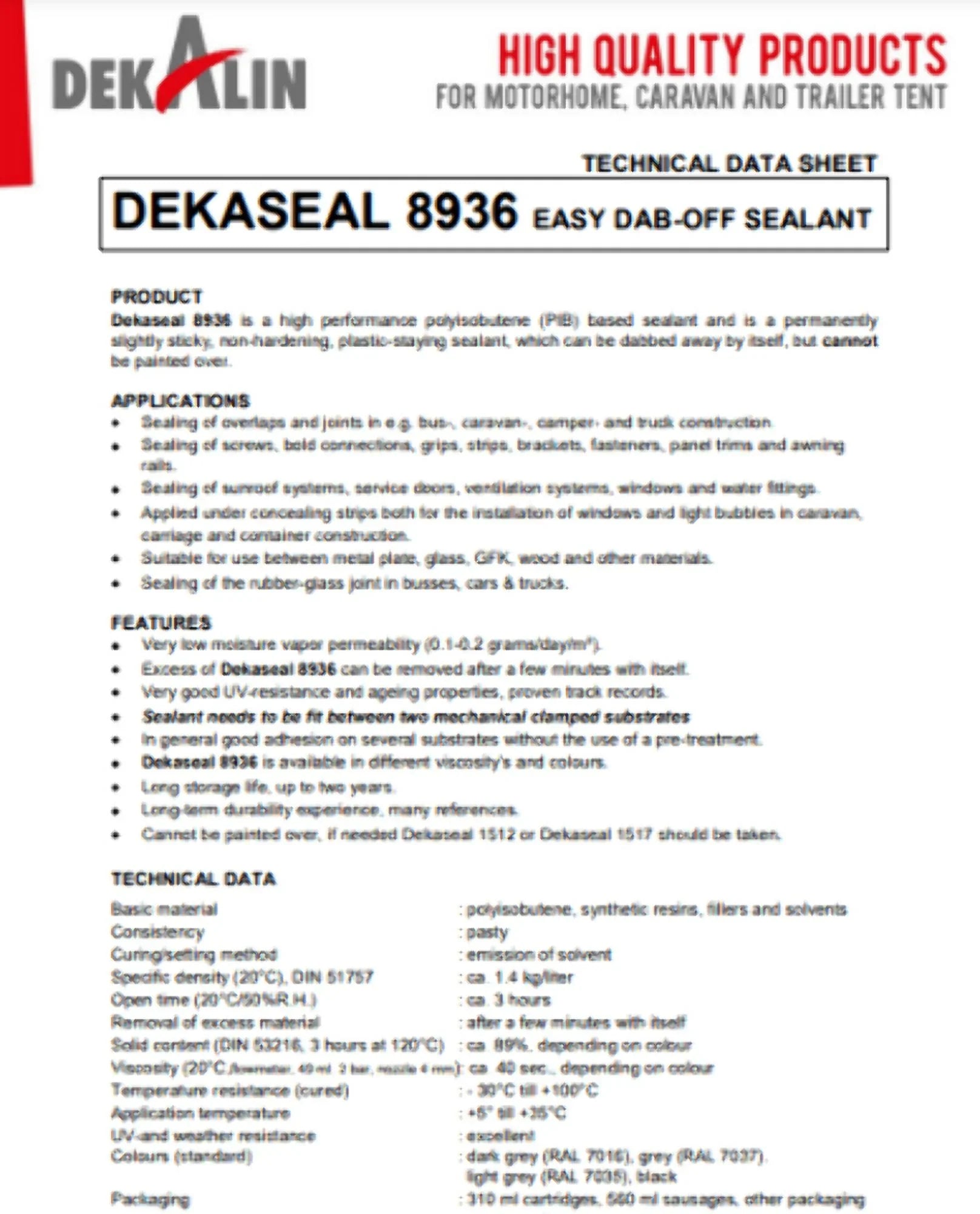 DEKALIN Dekaseal 8936 2 Pack 310ml Cartridge Plastic-Elastic Black Sealant / Adhesive
