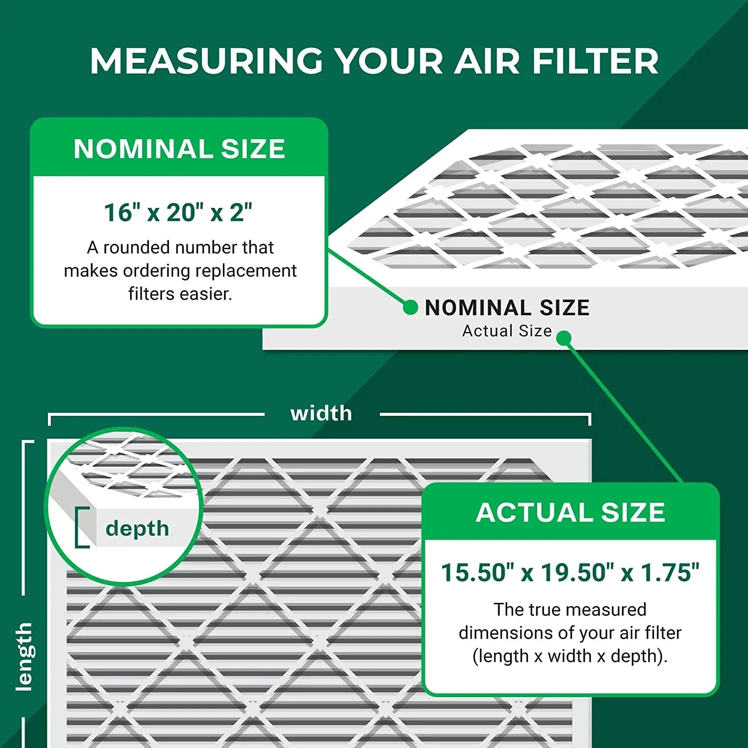 Filterbuy 16x20x2 MERV 8 Pleated HVAC AC Furnace Air Filters (6-Pack)