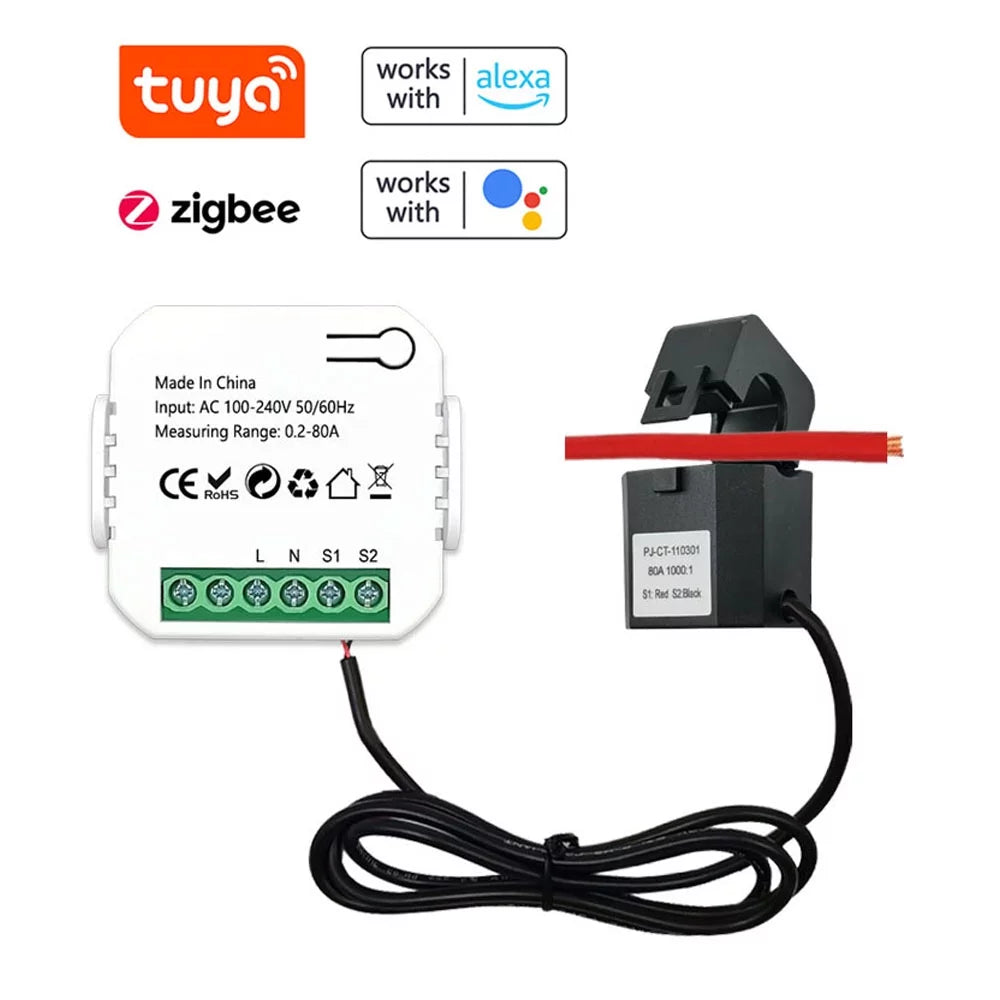 Dazzduo Electric meter,Statistics Compatible Voice Meter Clamp KWh Power Monitor Statistics Compatible KWh Power Monitor Meter 80A Clamp Power Monitor Statistics 80A Clamp KWh