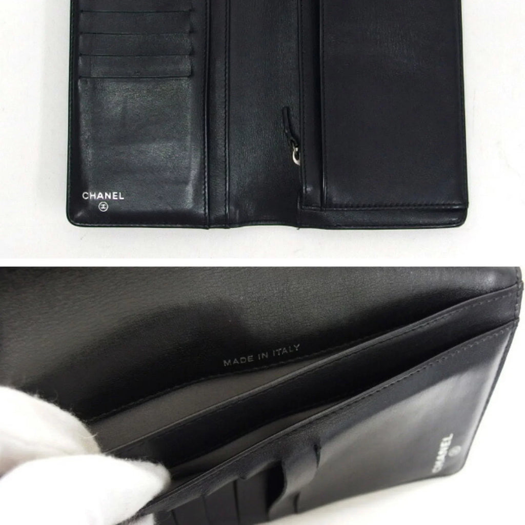 Pre-Owned Chanel camellia makeup palette bi-fold long wallet blue (Fair)