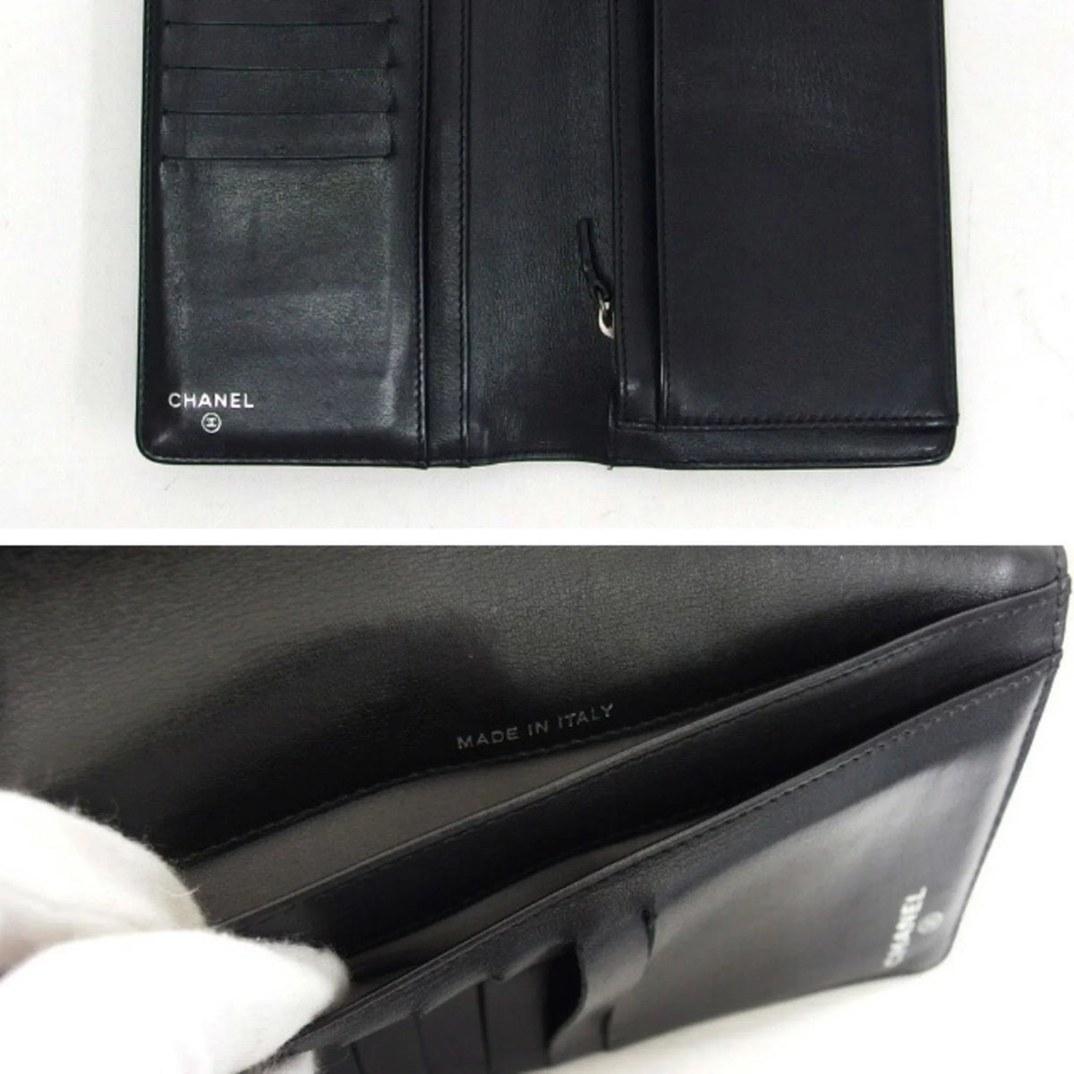 Pre-Owned Chanel camellia makeup palette bi-fold long wallet blue (Fair)