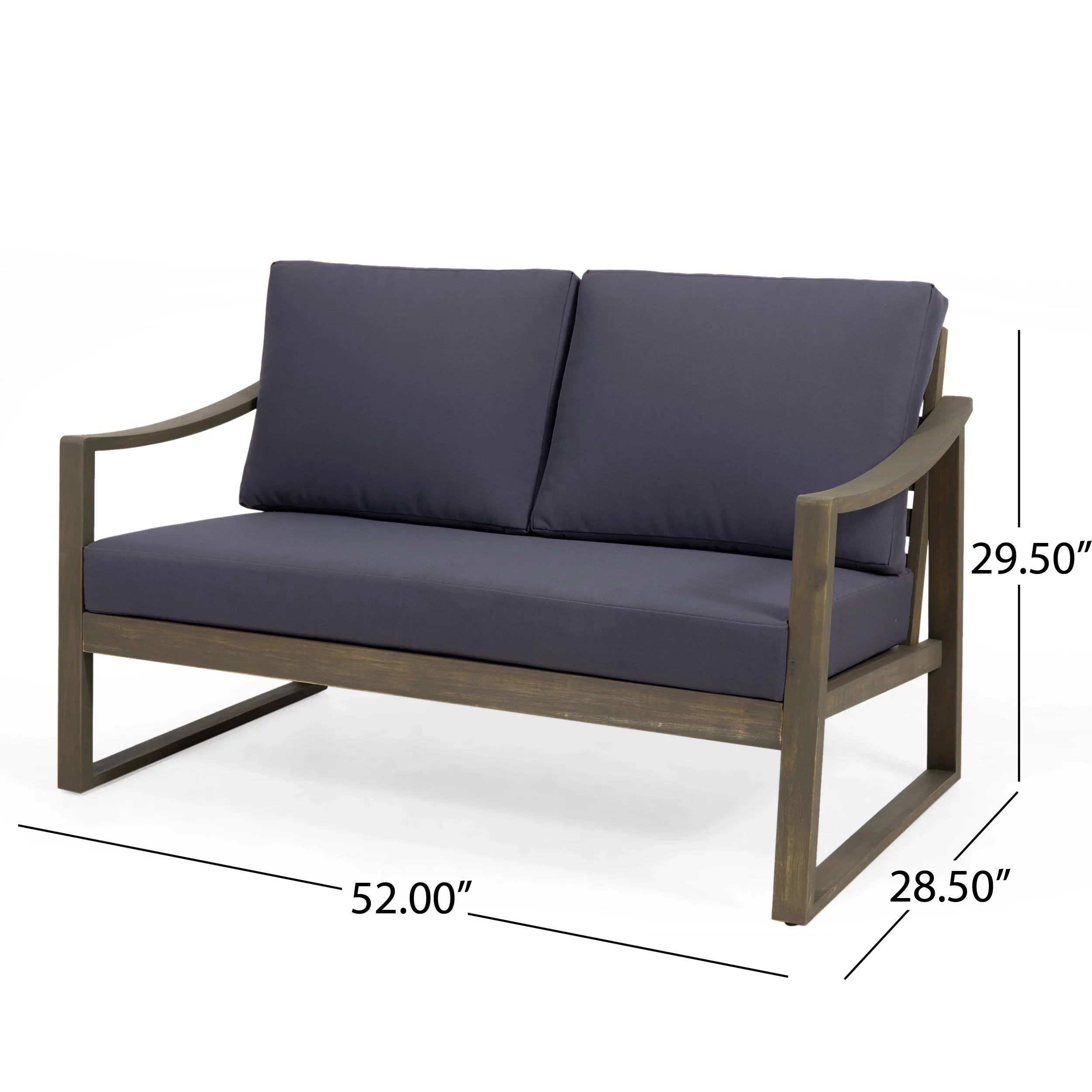 GDF Studio Johnlucas Outdoor Acacia Wood 4 Seater Chat Set with Cushions, Gray and Dark Gray