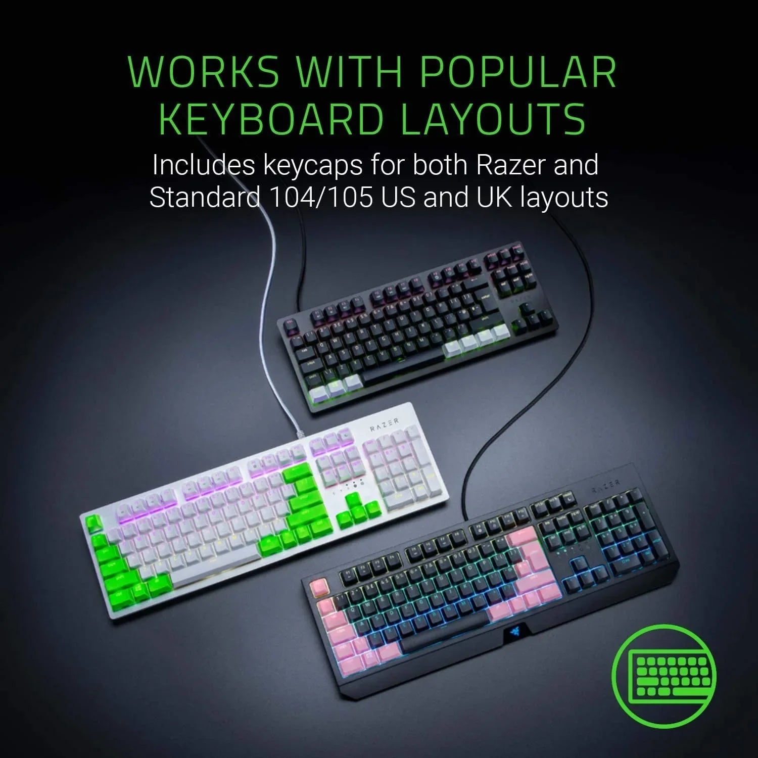 Razer Doubleshot PBT Keycap Upgrade Set for Mechanical & Optical Keyboards: Compatible with Standard 104/105 US and UK layouts - Classic Black