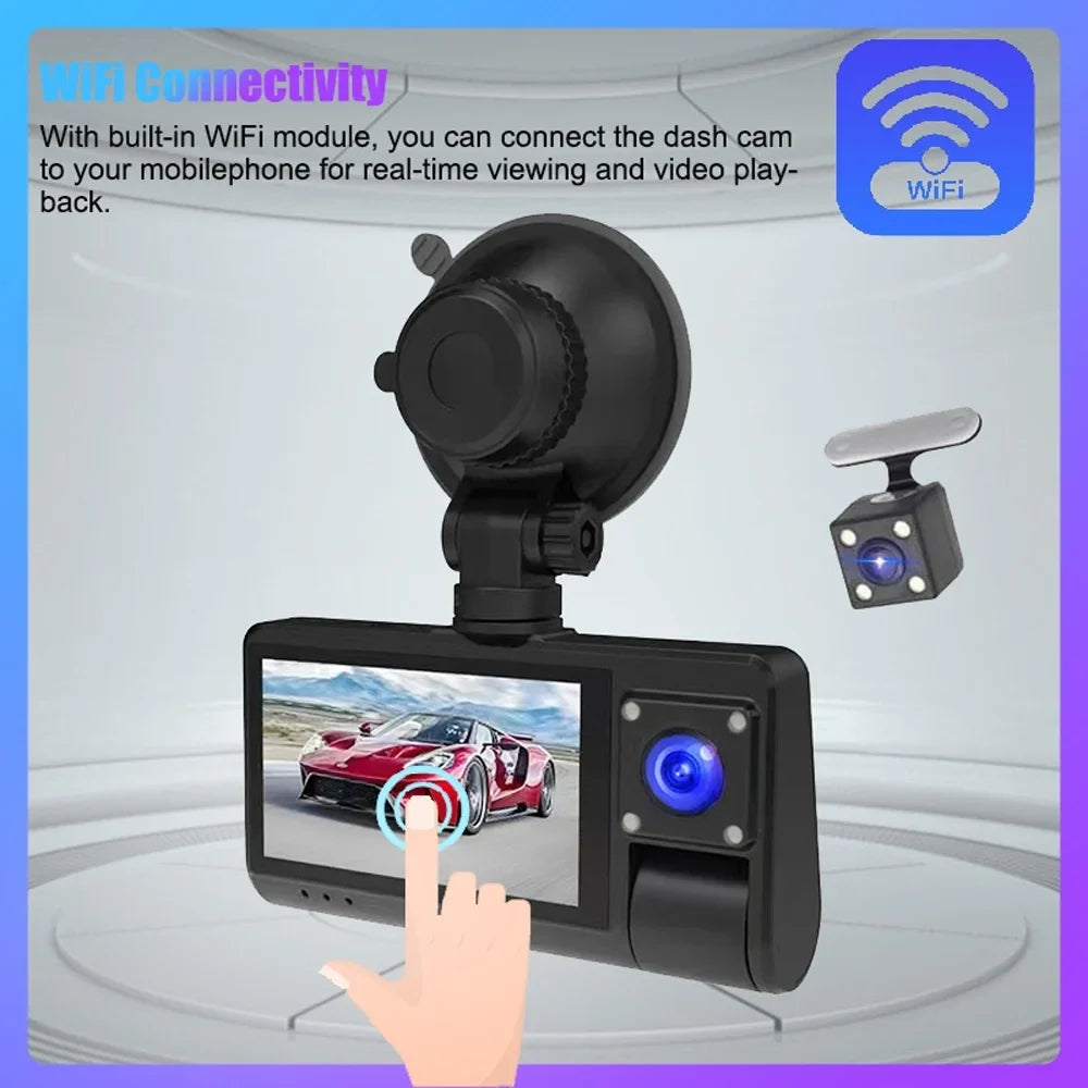OWSOO Dash Cam, Touched Monitor Car Rearview Mirror Recorder with Wide Angle, Clear Video Recording for Auto Safety Driving