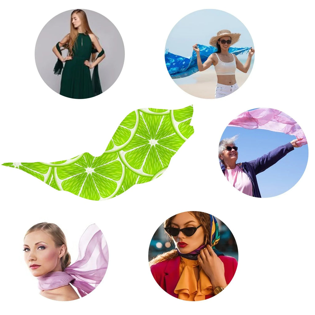 FREEAMG Lime Slices Silk Long Scarf for Women Large Oblong Display Shawls Wraps Neck Headscarf Hair Wraps Gift Packed