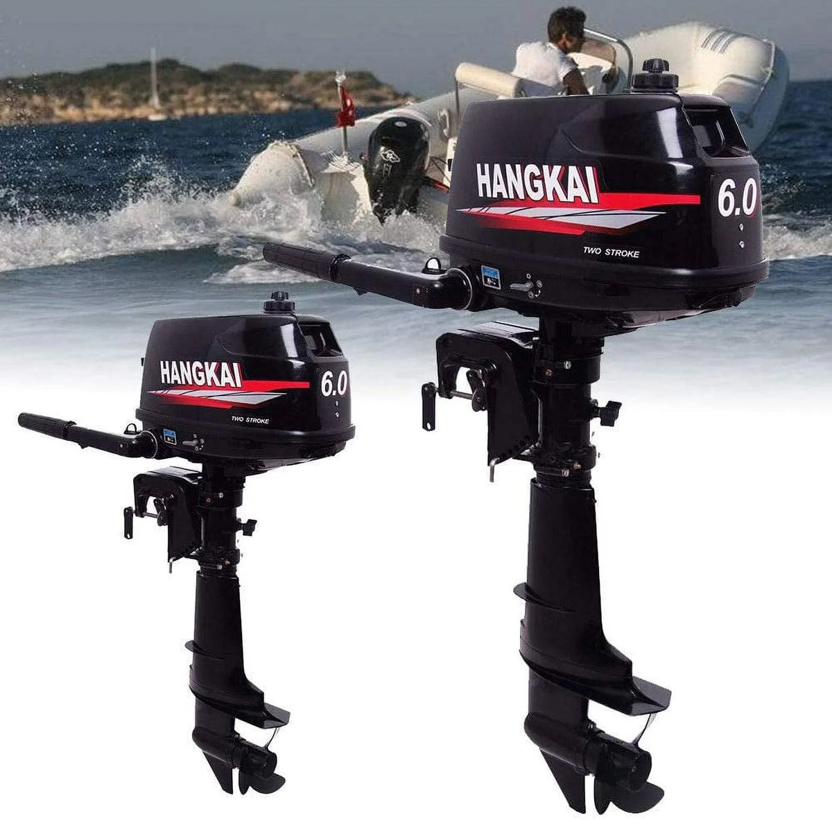 FETCOI 6HP 2-Stroke Outboard Moto Fishing Inflatable Boat Engine Fluid Cooling CDI System Tough Cast Aluminum Construction