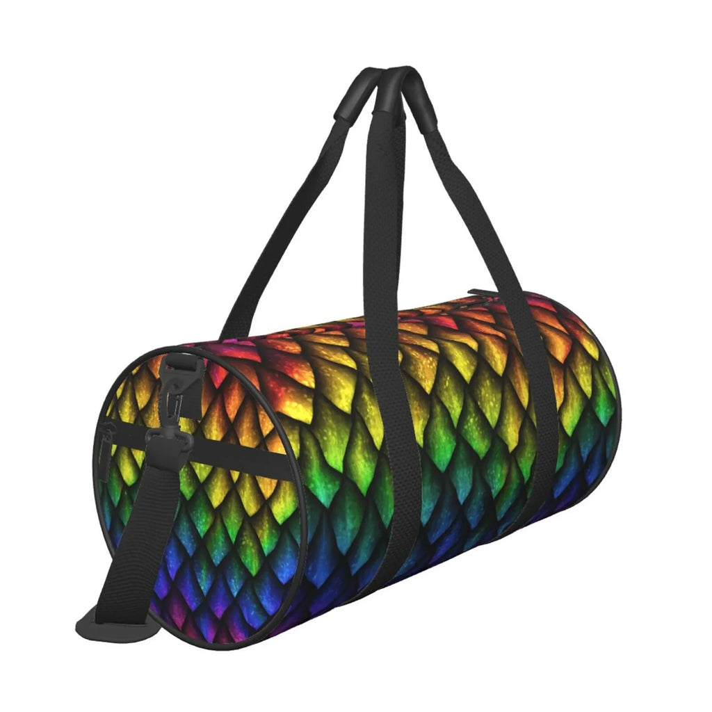 Coaee Dragon Scales Large Capacity Travel Luggage Bag Cylinder Gym Bag Fluid Sports Bag with Pocket and Compartment