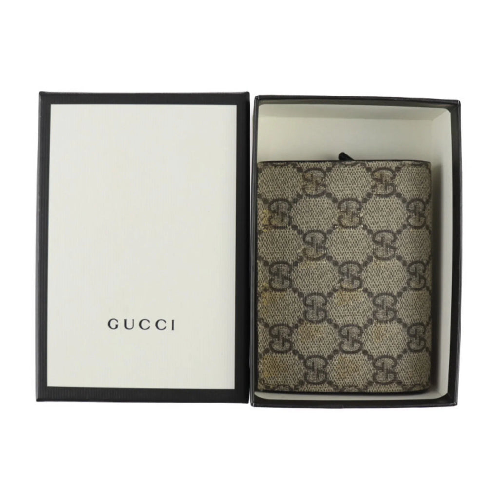 Pre-Owned GUCCI Gucci Compact Wallet Bifold 508757 GG Supreme Canvas Leather Beige Brown Gold Black BEE Bee (Good)