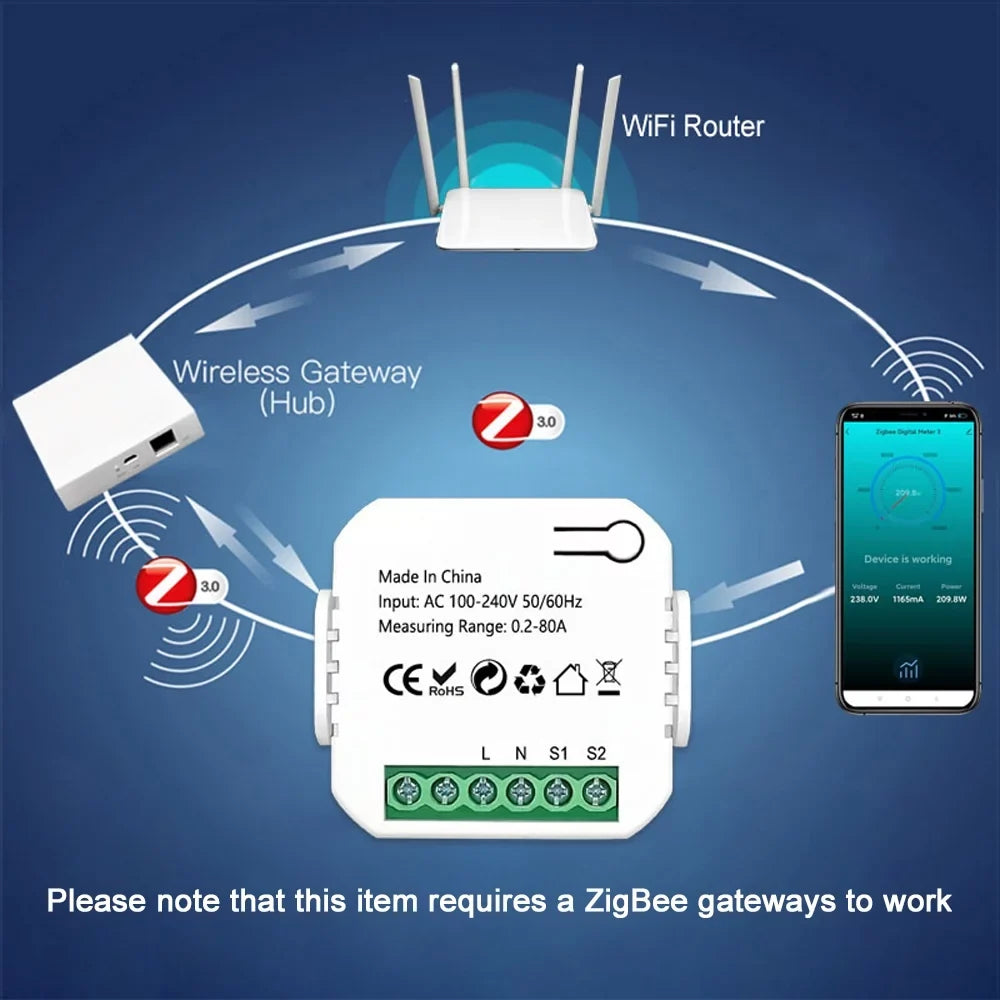Dazzduo Electric meter,Statistics Compatible Voice Meter Clamp KWh Power Monitor Statistics Compatible KWh Power Monitor Meter 80A Clamp Power Monitor Statistics 80A Clamp KWh