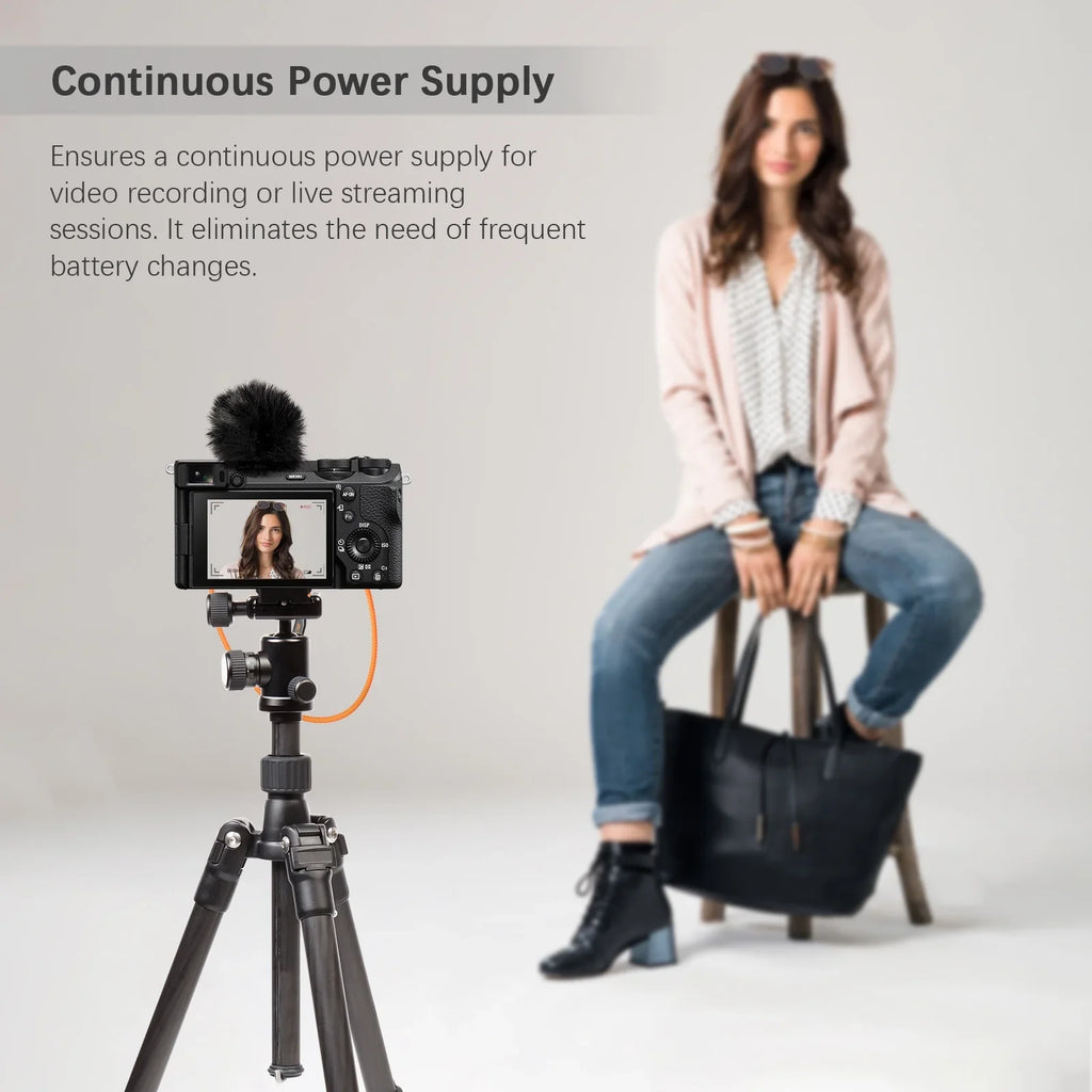 ZGCINE DT-FZ100 D-Tap to NP-FZ100 Dummy Battery - Braided Wire DC Coupler for A7R V/A7/A7S III/A7R III/A7 III/A7C/A7CR/A7C II/A6600/A6700/FX3/FX30/ZV-E1/A1/A9/A9II Cameras