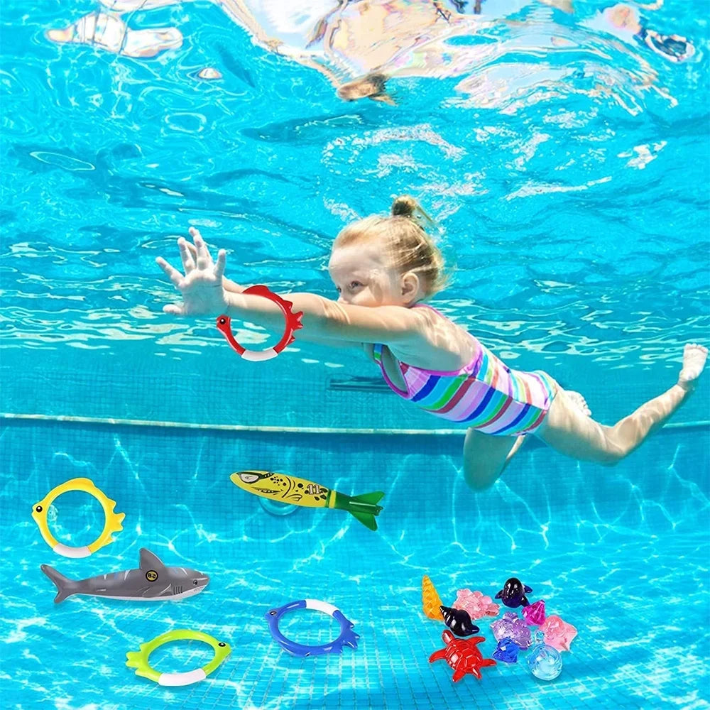Playoza Summer Pool Diving Swimming Toys for Kids,Fun Swim Games Set, Fluid Dive Gifts with Storage Bag,20 Pack Swimming Pool Toys Swim Learning & Diving Skill Development for Boys Girls