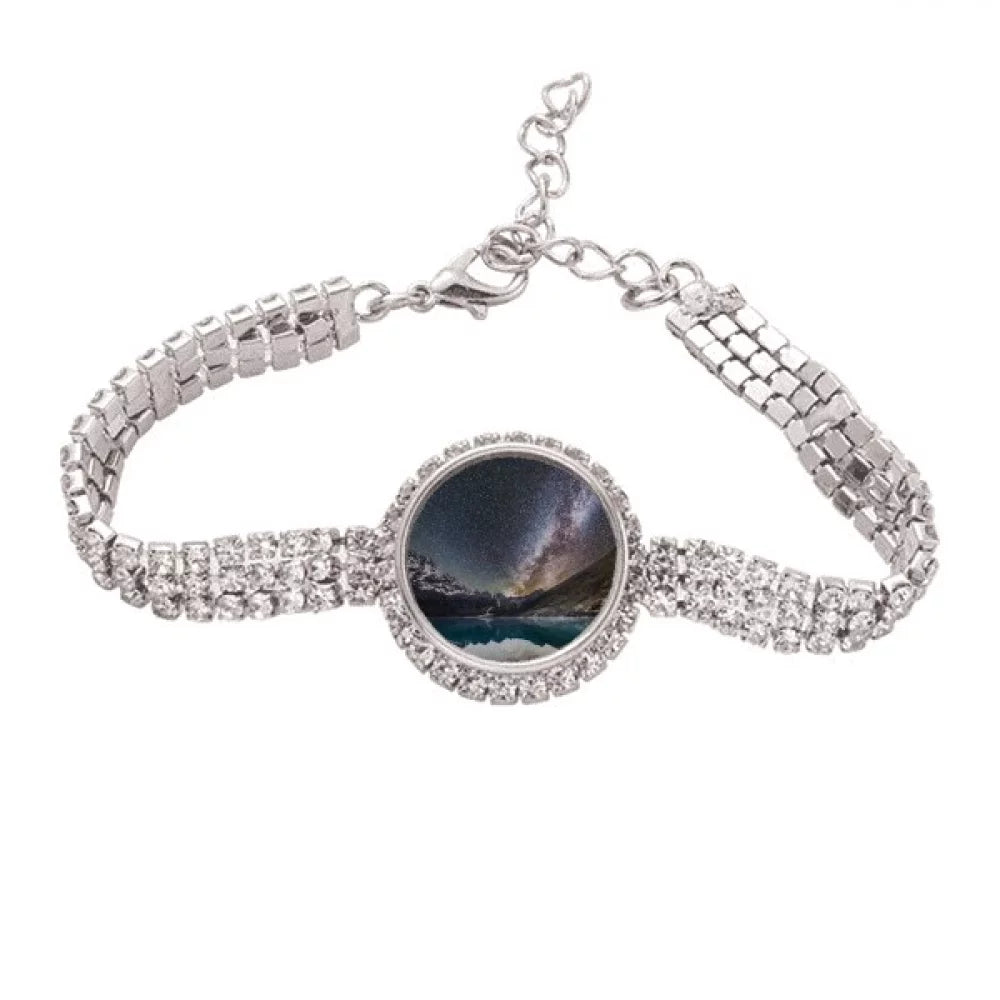 Glacier Lake Observe Stars Galaxy Pattern Tennis Chain Anklet Bracelet Diamond Jewelry