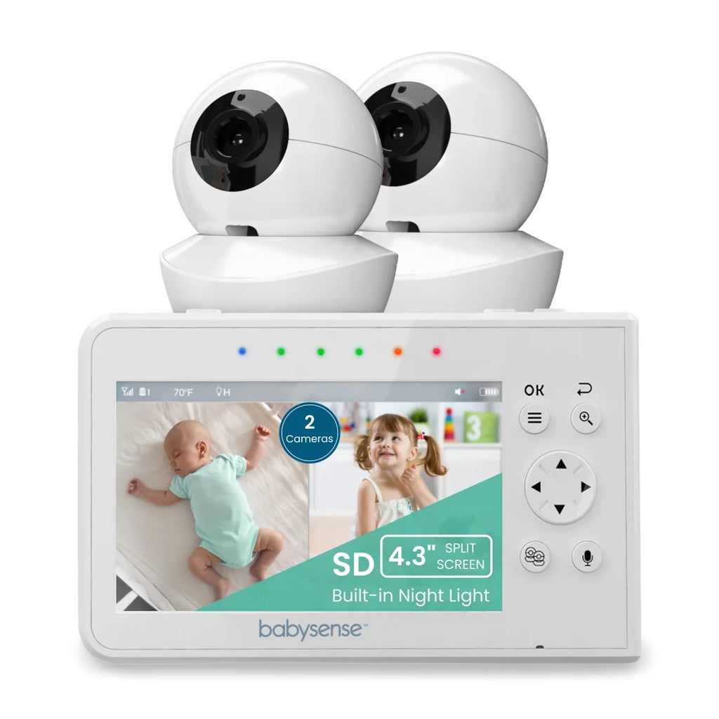 Babysense Split Display Video Baby Monitor, 4.3" Display with 2 PTZ Cameras, Long Range, Night Light & Vision, Two-Way Talk, V43