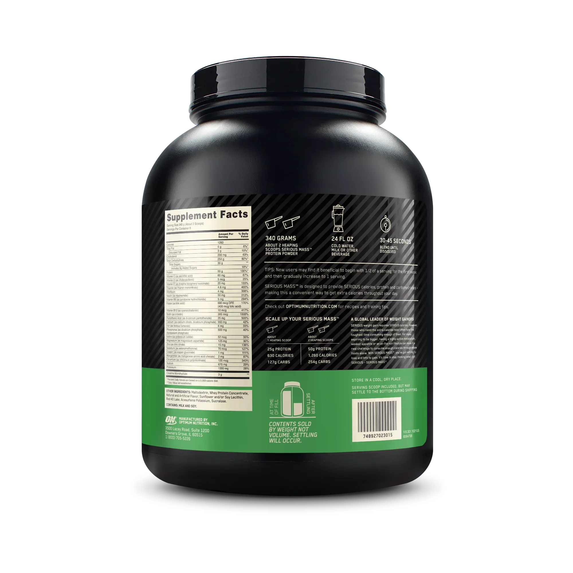 Optimum Nutrition Serious Mass, High Protein Weight Gain Powder, Strawberry, 6 lb (2.72 kg)