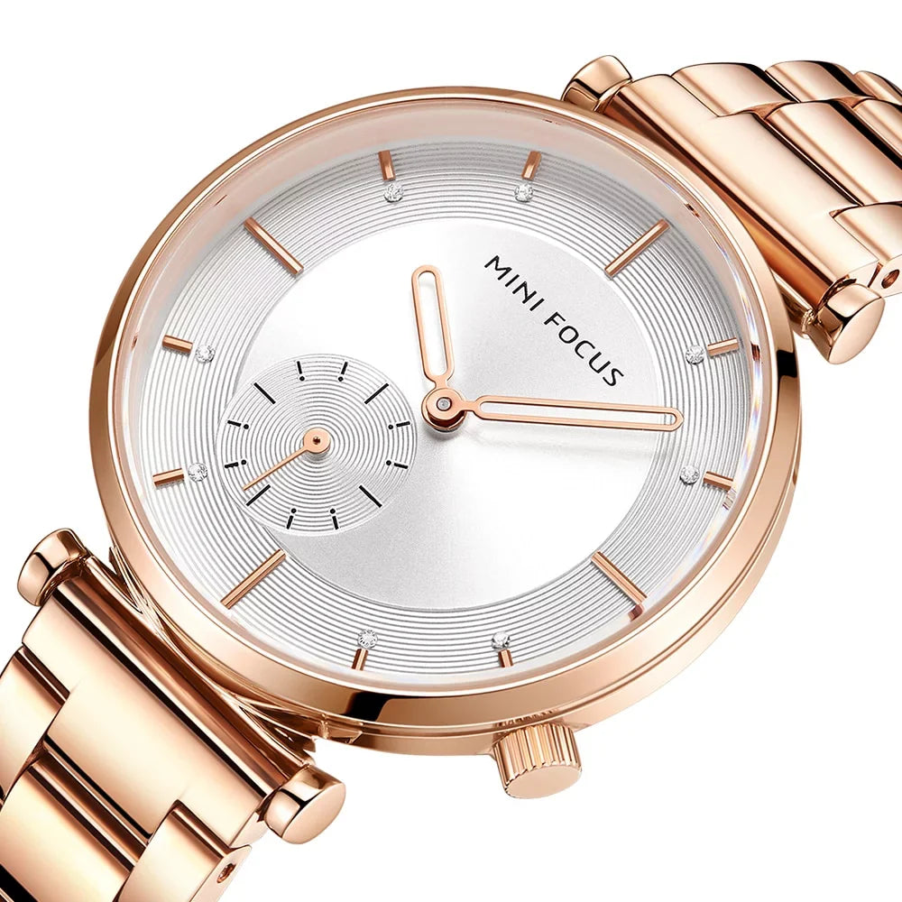 MINI FOCUS Women Watches Brand Luxury Fashion Ladies Watch 30M Fluid Reloj Mujer Relogio Feminino Rose Gold Stainless Steel