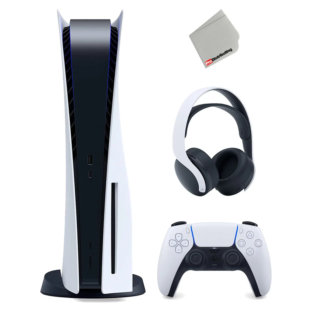 Playstation 5 Disc Version Console (Japan Import) with White PULSE 3D Wireless Gaming Headset and Microfiber Cloth