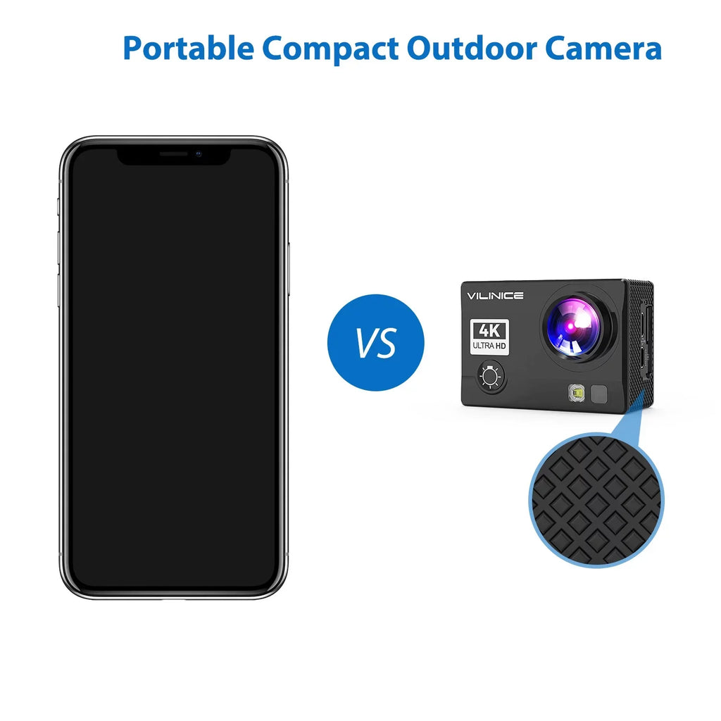 VILINICE Action Camera, 4K WiFi Camera with EIS 30m Fluid Fluid Cameras for Snorkeling, Sports Camera with 16MP Sensor, Camera Compatible Case, Remote Control for Gift, Travel