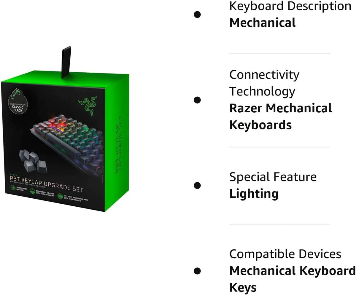 Razer Doubleshot PBT Keycap Upgrade Set for Mechanical & Optical Keyboards: Compatible with Standard 104/105 US and UK layouts - Classic Black