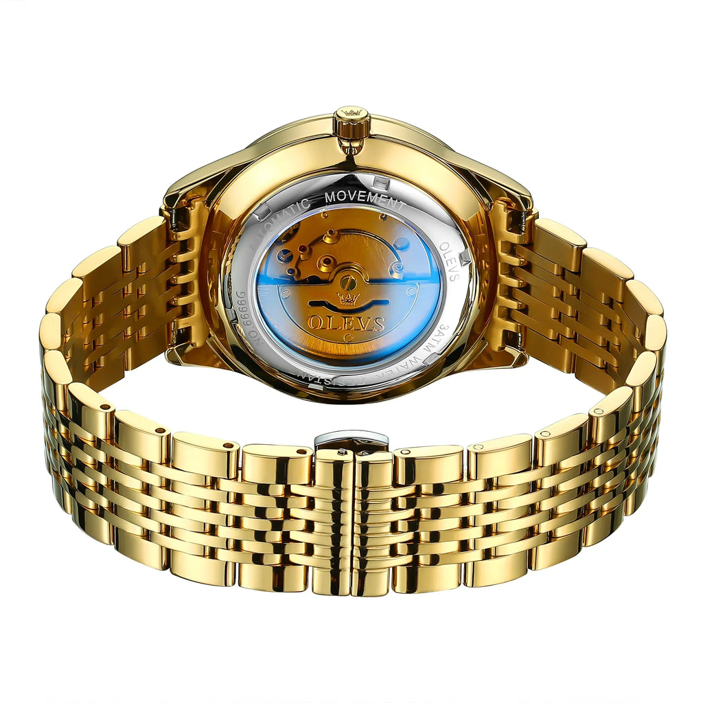 OLEVS Gold Watch for Men Self Winding Large Face Arabic Numerals Dial Easy Reader Liquid Reloj Para Hombre, Gifts for Men, Male Adult Wristwatch