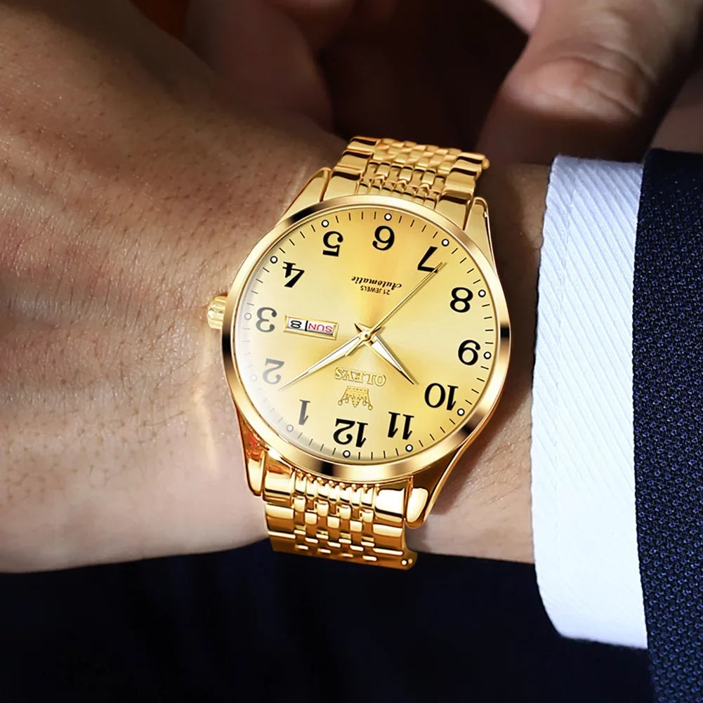 OLEVS Gold Watch for Men Self Winding Large Face Arabic Numerals Dial Easy Reader Liquid Reloj Para Hombre, Gifts for Men, Male Adult Wristwatch
