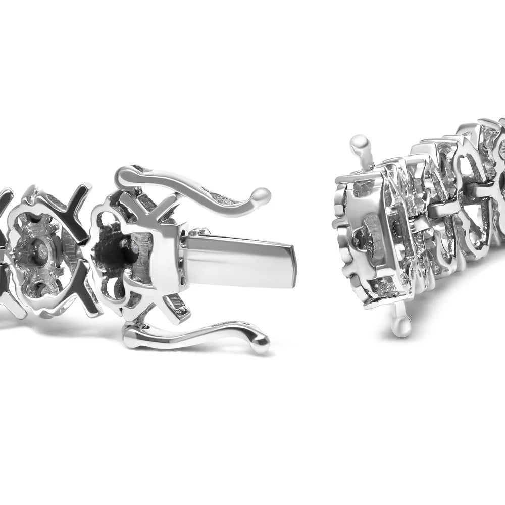 Haus of Brilliance .925 Sterling Silver 1.0 Cttw Womens Miracle Set Round cut Box Clasp Diamond 3 Row Wave Link Bracelet (I-J Color, I2-I3 Clarity) - 7.25" Inches