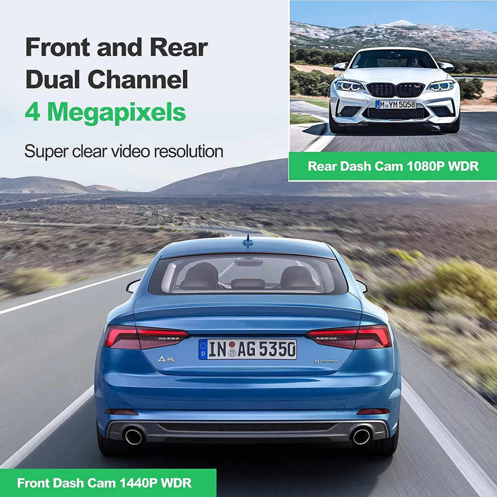 Yeecore D32 Dual Dash Dam, Built-in WiFi GPS, 2.5K+1080P Dash Cam Front and Rear, Portable Magnetic Mount, Super Night Vision, Parking Mode, Dash Camera for Cars App Control, G-Sensor, Accident Record