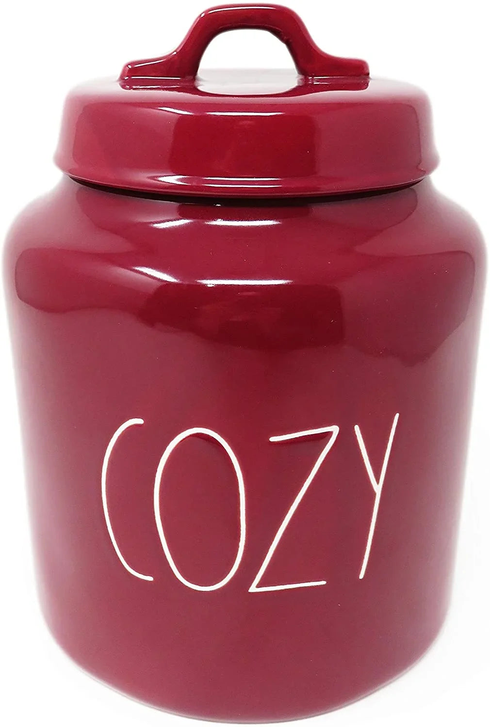 Rae Dunn By Magenta COZY Burgundy Ceramic LL Large Size 8 Inch Canister