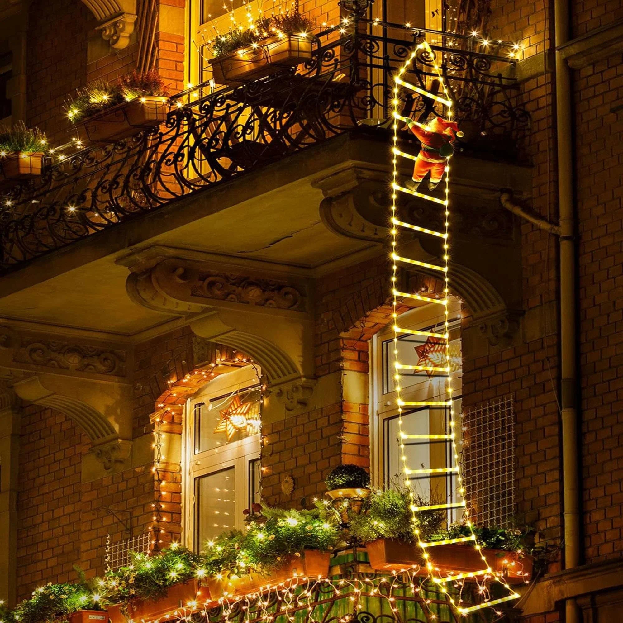 Lava Outdoor Christmas Lights 10.5 ft Led Ladder Lights with Climbling Santa Claus Fluid Xmas Lights for Garden Home Wall Roof Porch Xmas Tree Decor