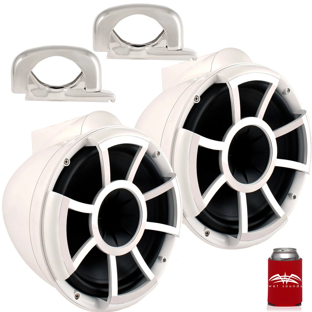 Wet Sounds REV10 White 10" Tower Speakers with Mini Fixed Clamps - Fits 1" to 1 7/8" Tube