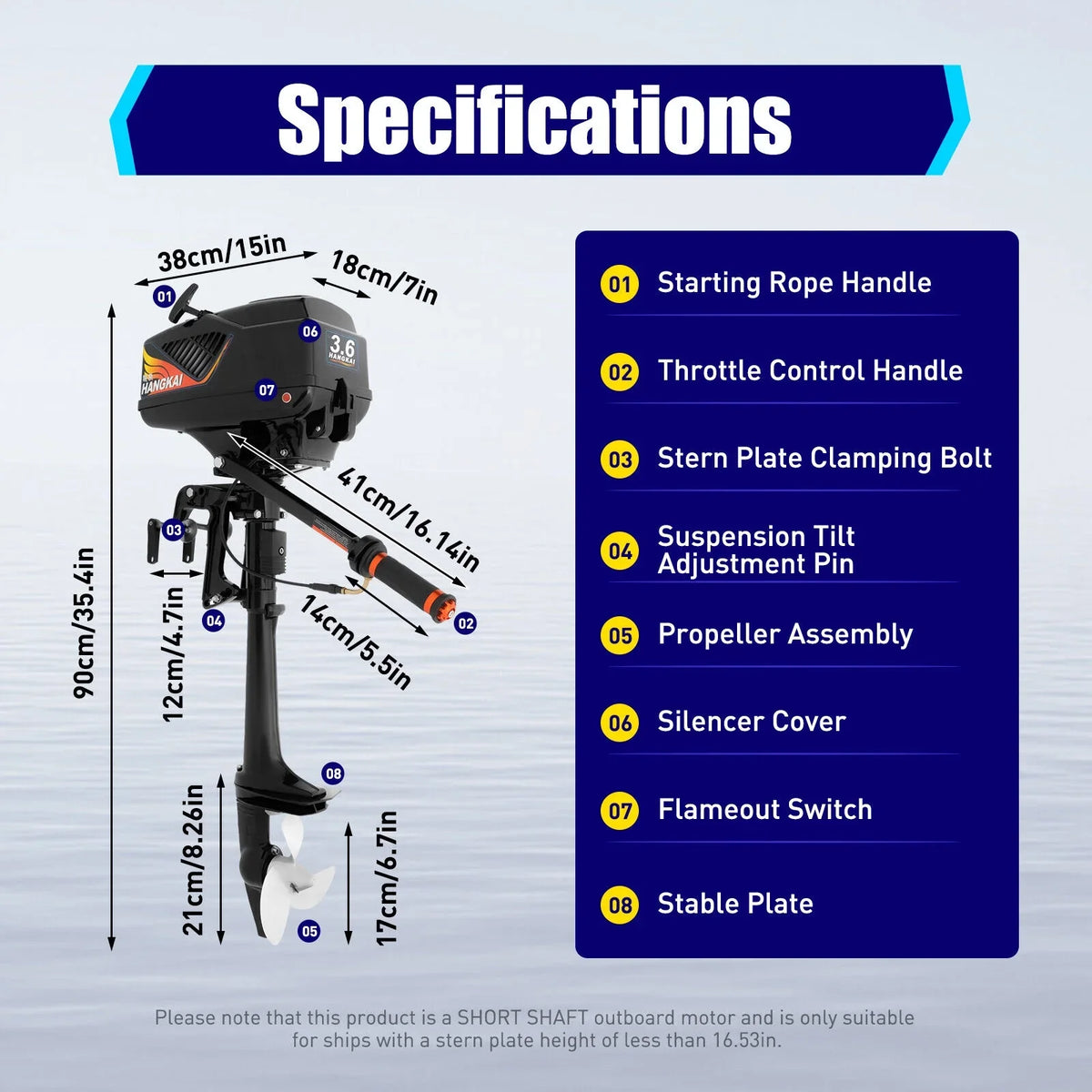 HANGKAI 2 Stroke 3.6 Outboard Motor Fishing Boat Engine Fluid Cooling CDI Outboard Boat Motor 90cm/35.4in
