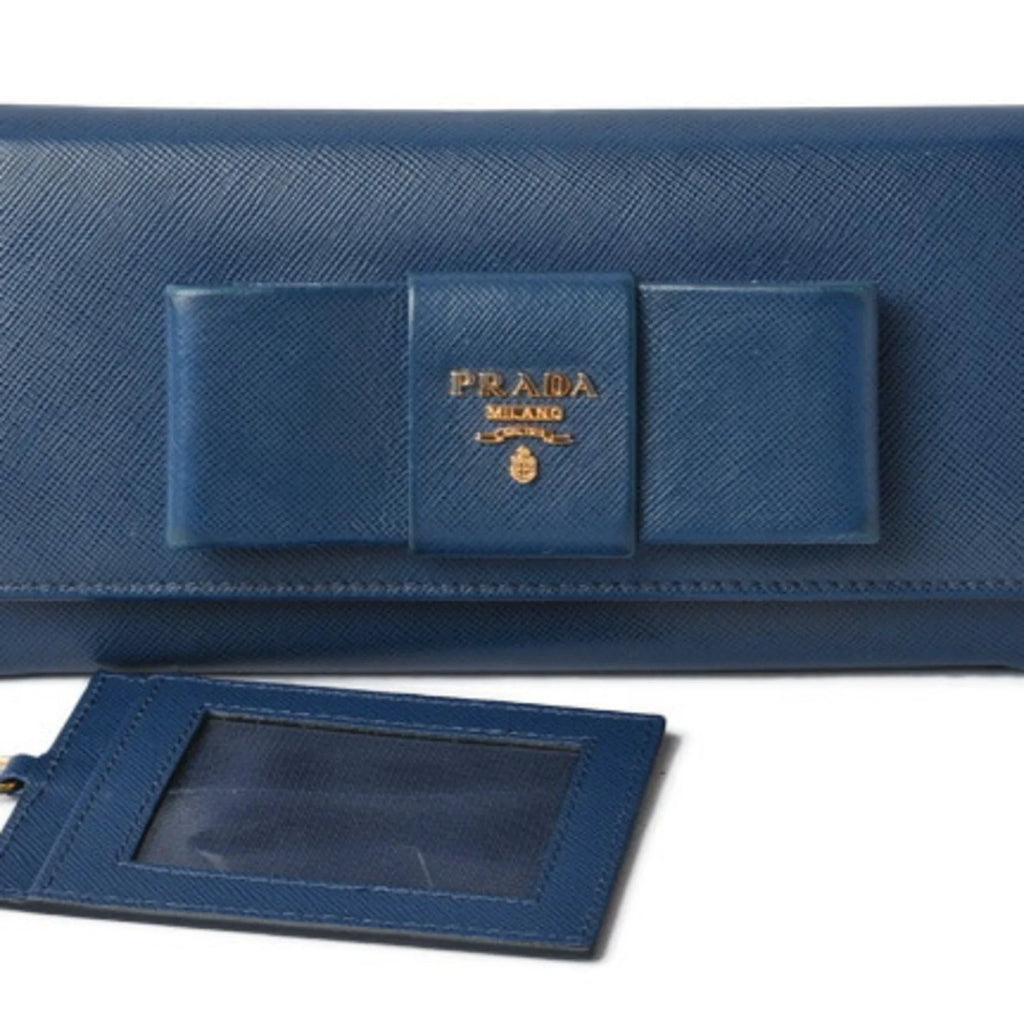 Pre-Owned Prada wallet PRADA long 1MH132 BLUETTE blue SAFFIANO FIOCCO embossed leather (Good)