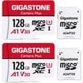 Gigastone 128GB Camera Plus MicroSDXC memory Card 100MB/s, Full HD Video, U1 Class 10 compatible with Nintendo Switch Dash Cams GoPro Camera Drone, 2 pack (2x128GB)