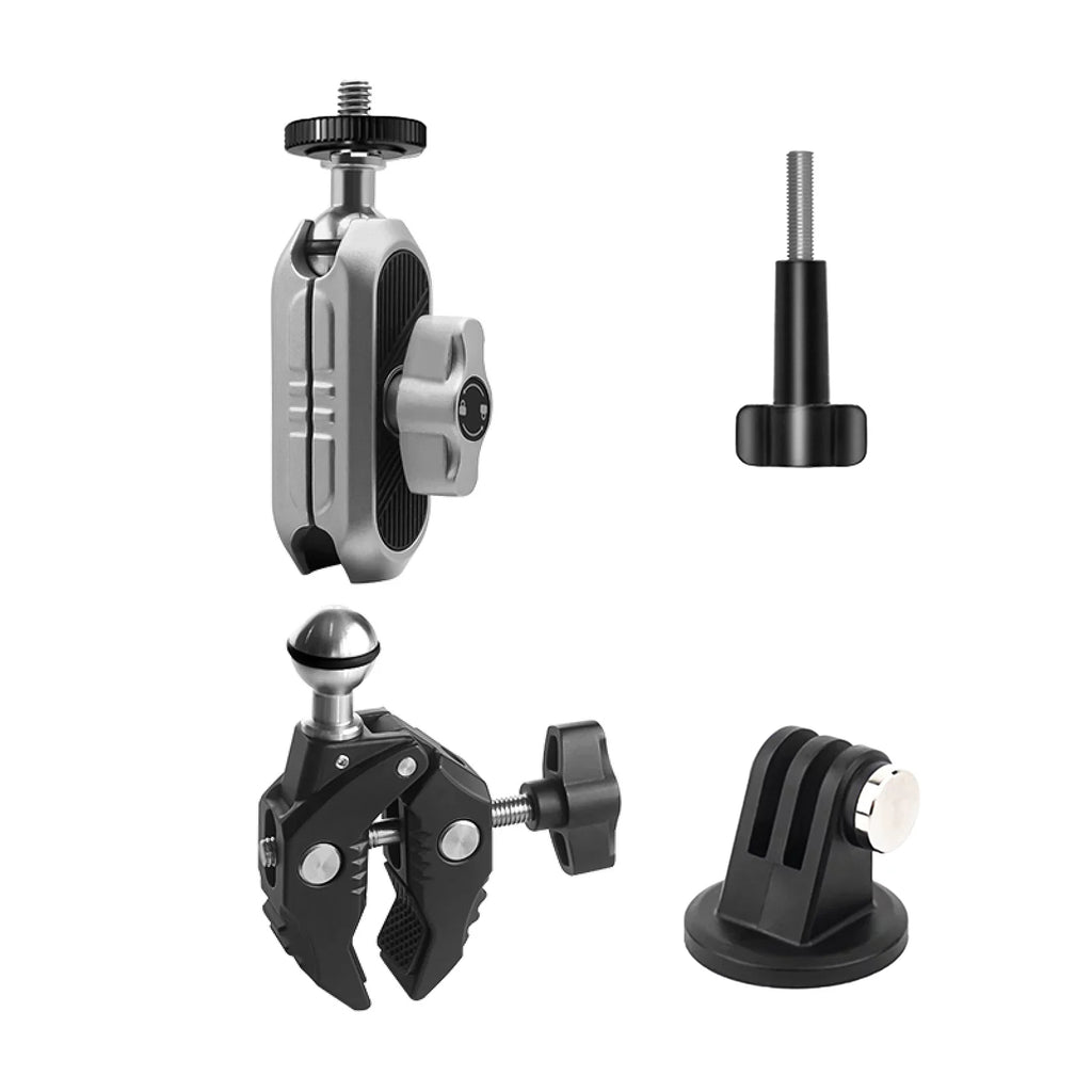 Aluminum Alloy Camera Mount Clamp - Bicycle Handlebar Adapter, 1.5kg Load Capacity, Dual Rotatable Ball Head, Adapter, Compatible with AKASO, DJI, Hero 11/10/9/8/7, Insta360