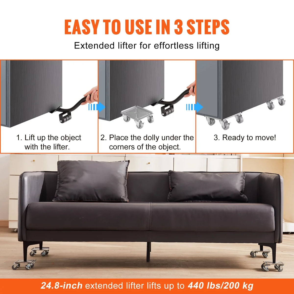 SKYSHALO Furniture Dolly, 500 Lbs Capacity Furniture Lift Mover Tool Set for Moving Heavy Furniture Refrigerator Sofa,Furniture Moving Dollies with 360° PP Swivel Wheels & Carbon Steel Panel