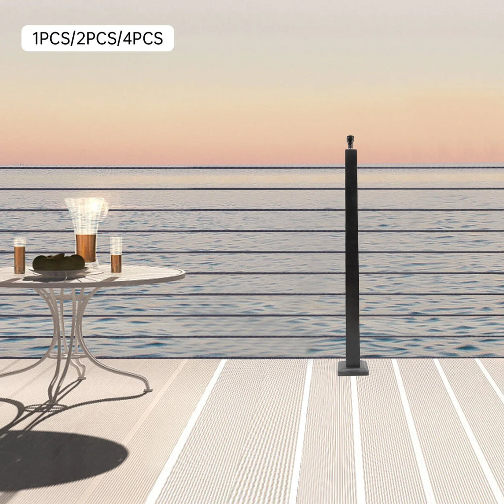 Stainless Steel Cable Railing Post Square Fence Post Level Two Sides Pre-Drilled for Wood Concrete Level Deck Cable Railing System 36''x2''x2''