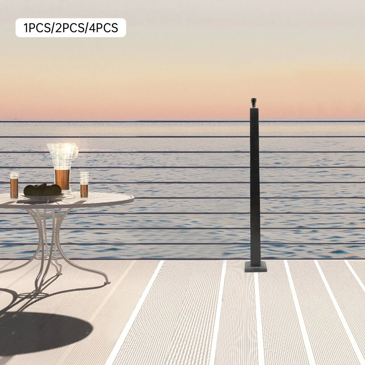 Stainless Steel Cable Railing Post Square Fence Post Level Two Sides Pre-Drilled for Wood Concrete Level Deck Cable Railing System 36''x2''x2''
