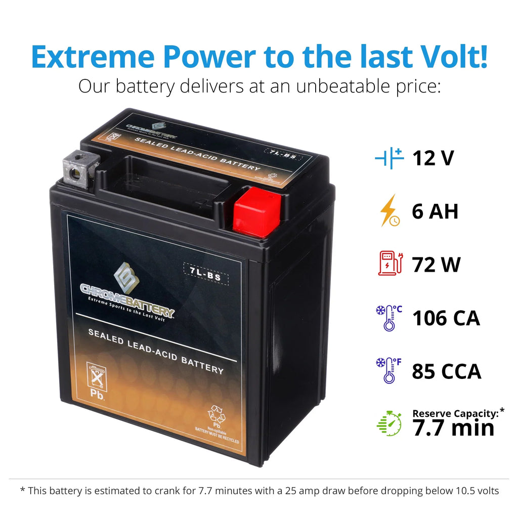 Chrome Battery Ytx7l-bs (7l-bs 12 Volts,6 Ah, 75 Cca) Atv Battery for Kawasaki 450cc Kfx450r 2009