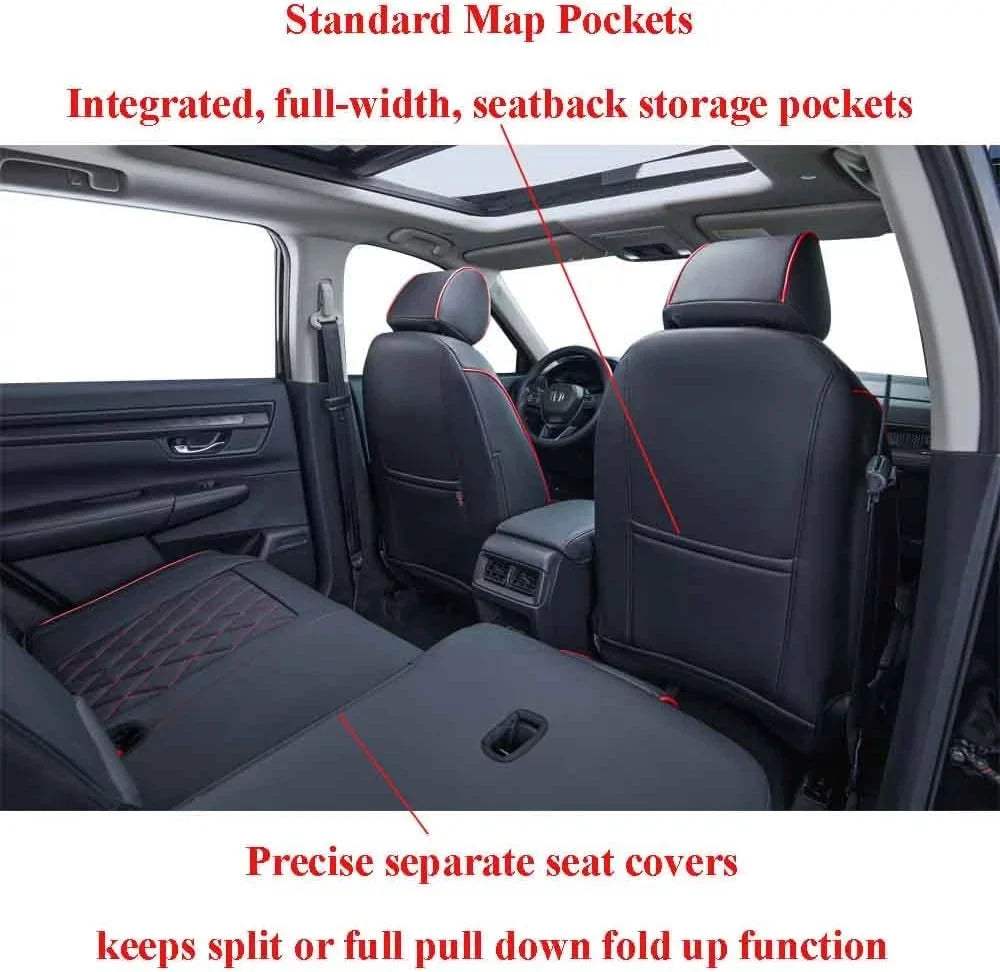 EKR Custom Fit HRV Car Seat Covers for Honda HRV Sport,EX,EXL,Touring 2019 2020 2021 2022 - Full Set Leatherette(Black with Red Piping)