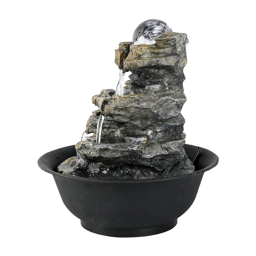 8.3-inch High 4-Tier Cascading Rock Falls Tabletop Liquid Fountain with LED Lights for Home and Office Decor