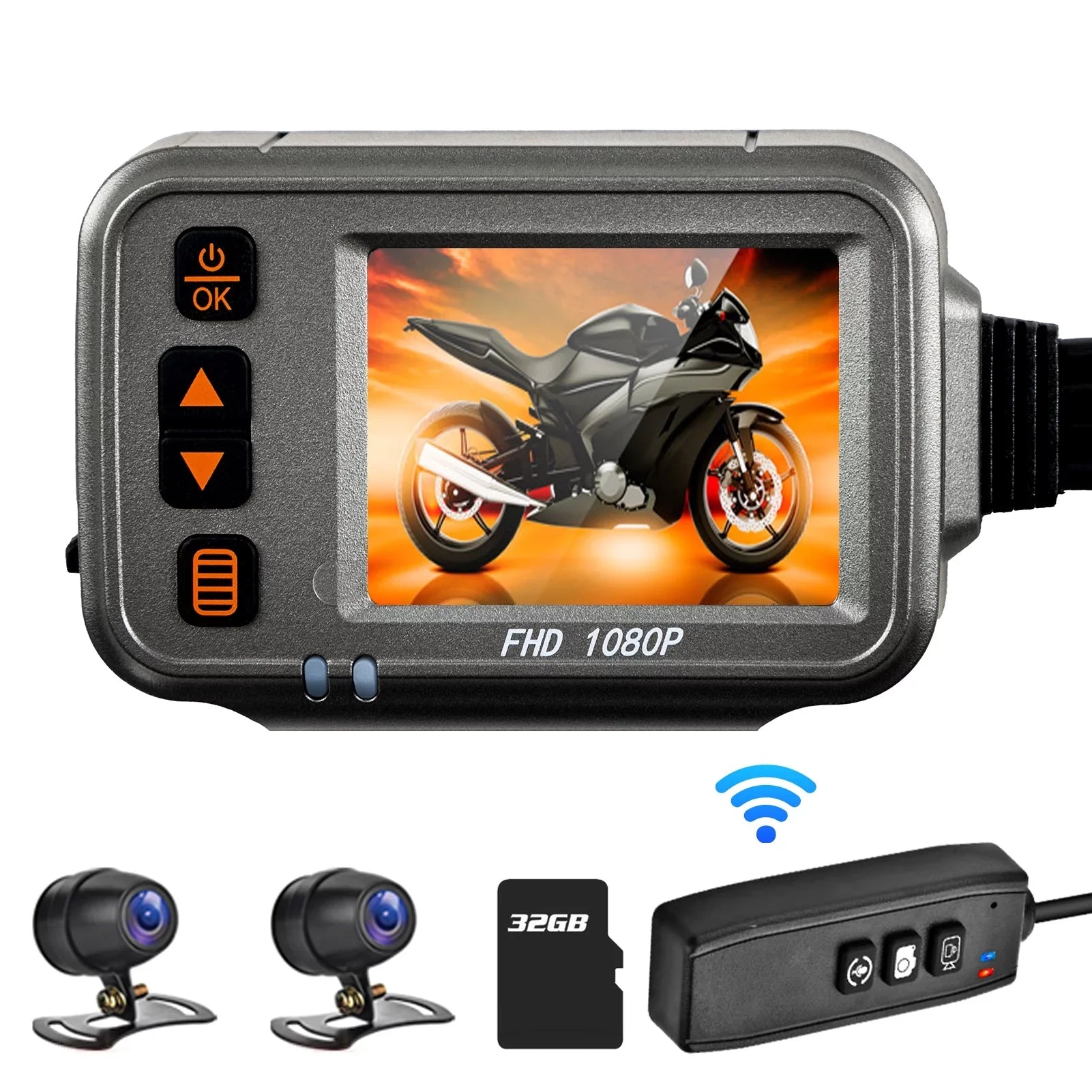 Dcenta Motorcycle Dash Cam,WiFi Dual 1080p Motorbike Camera ,120° Wide Angle,Parking Monitoring, Timed Recording After Flameout Full Body Fluid Night Vision With 32G storage card