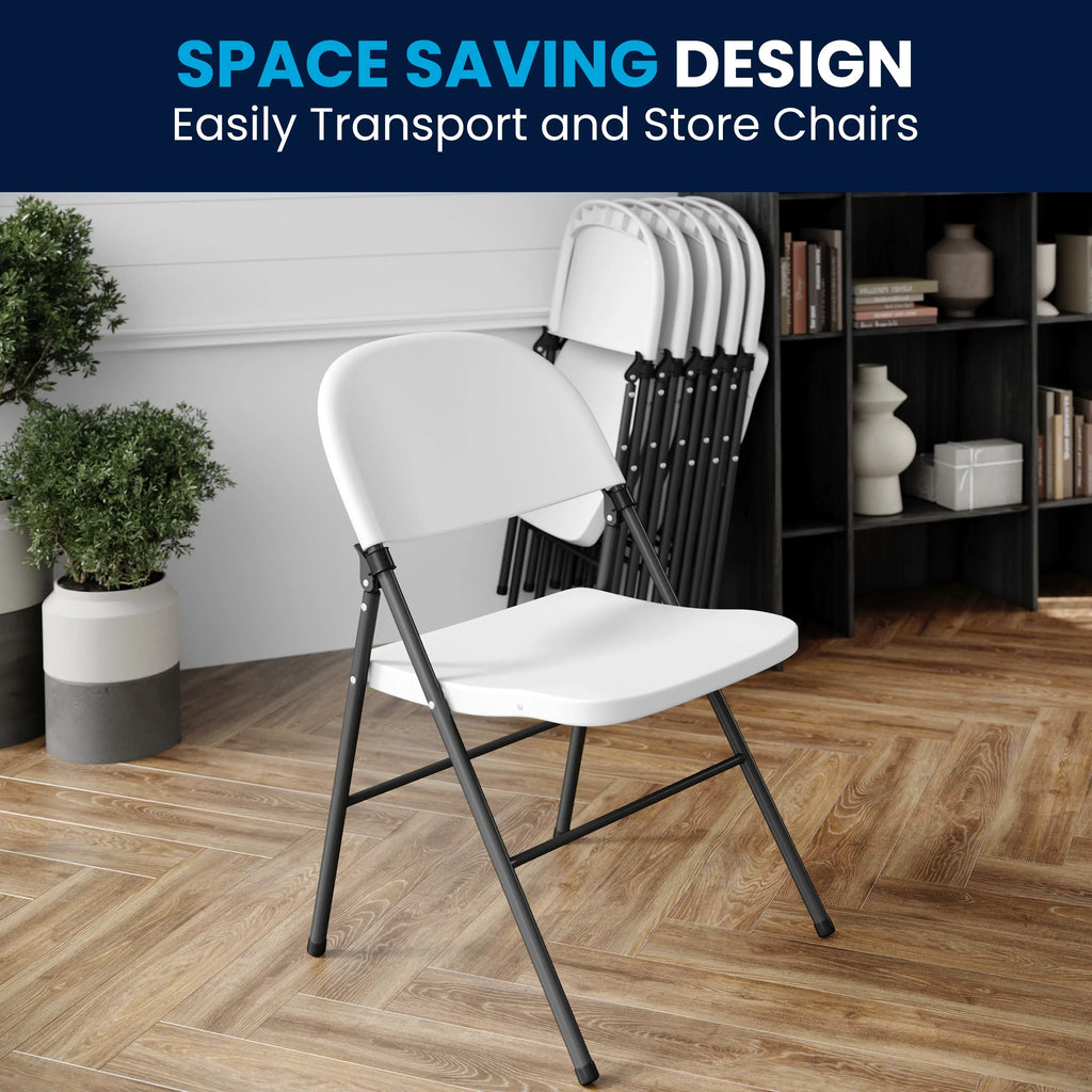 Flash Furniture HERCULES Series 330 lb. Capacity Granite White Plastic Folding Chair with Charcoal Frame